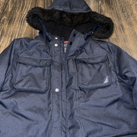 🟣 NAVY BLUE HOODED NAUTICA UTILITY COAT SIZE MEDIUM 10/12 BOYS - Picture 2 of 10